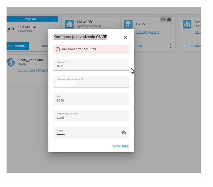 Konfiguracja Urz dzenia ONVIF Home Assistant ArturHome