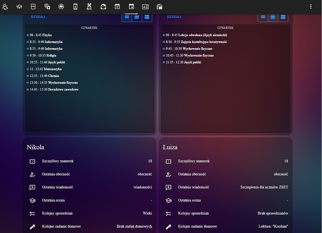 Plan lekcji dzieci,oceny , wiadomości od nauczycieli Vulcan