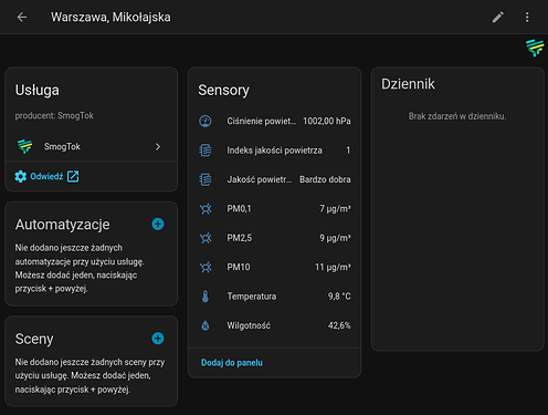 Zrzut ekranu integracji SmogTok